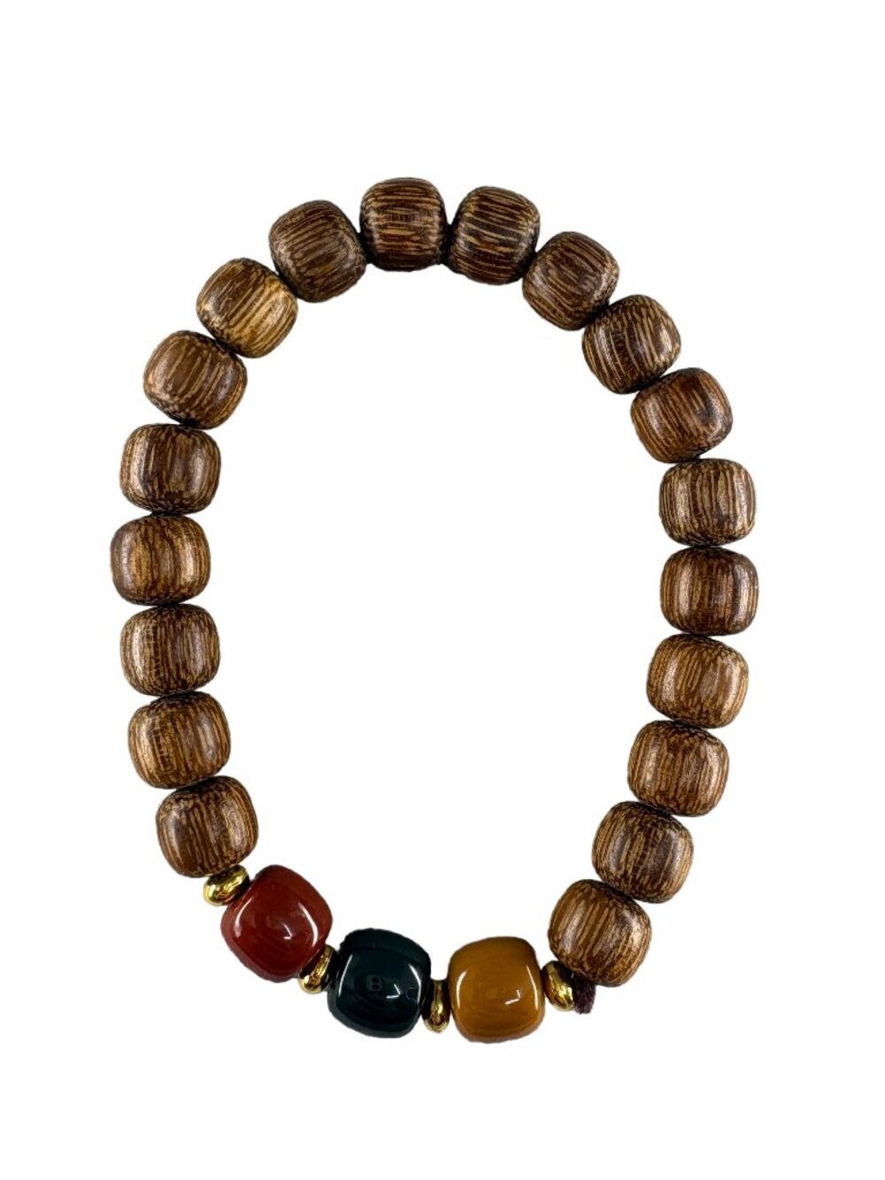Natural Dark Agarwood 8mm Drum Beads Bracelet Gemstone Accent Aloeswood 8.8g